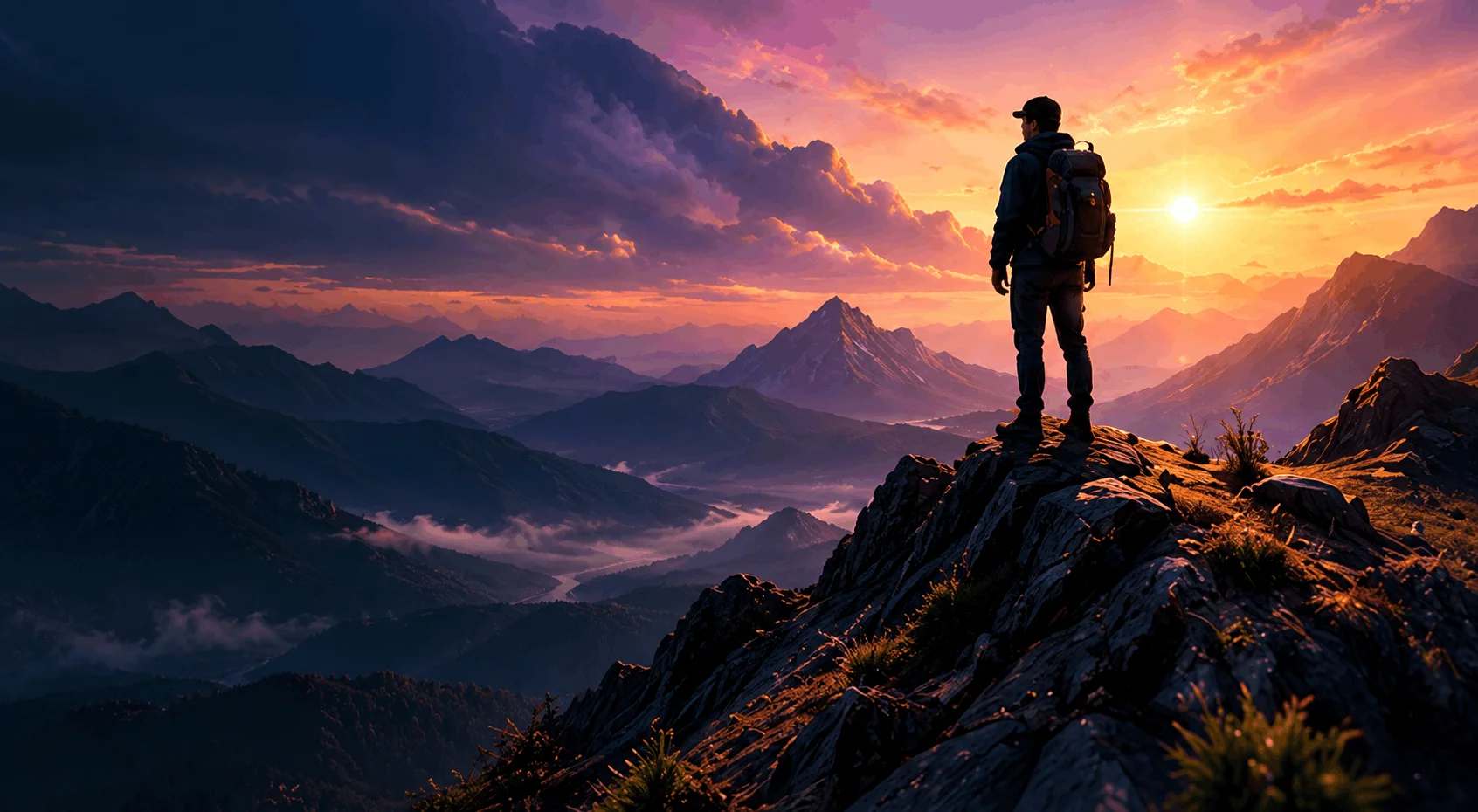 Mountain scene sunrise background